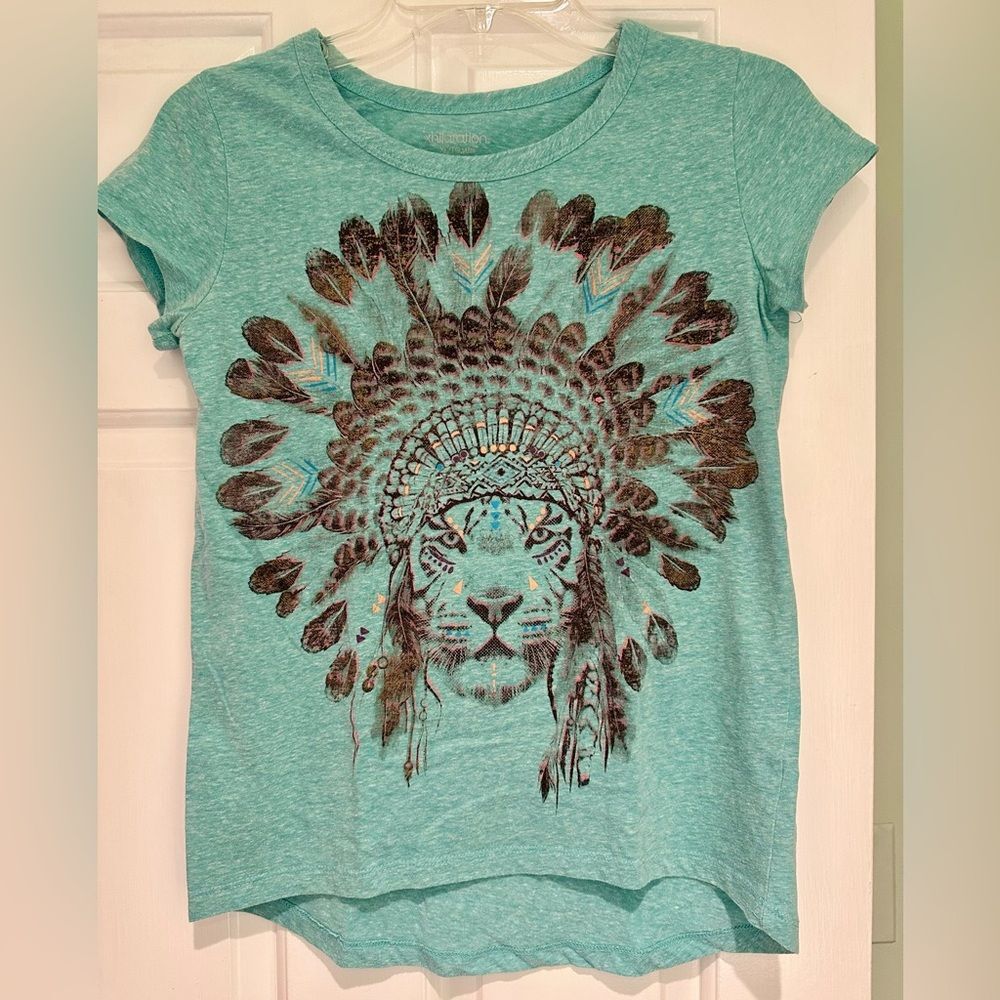 Xhilaration Teal Aqua Tee Tiger in Headdress